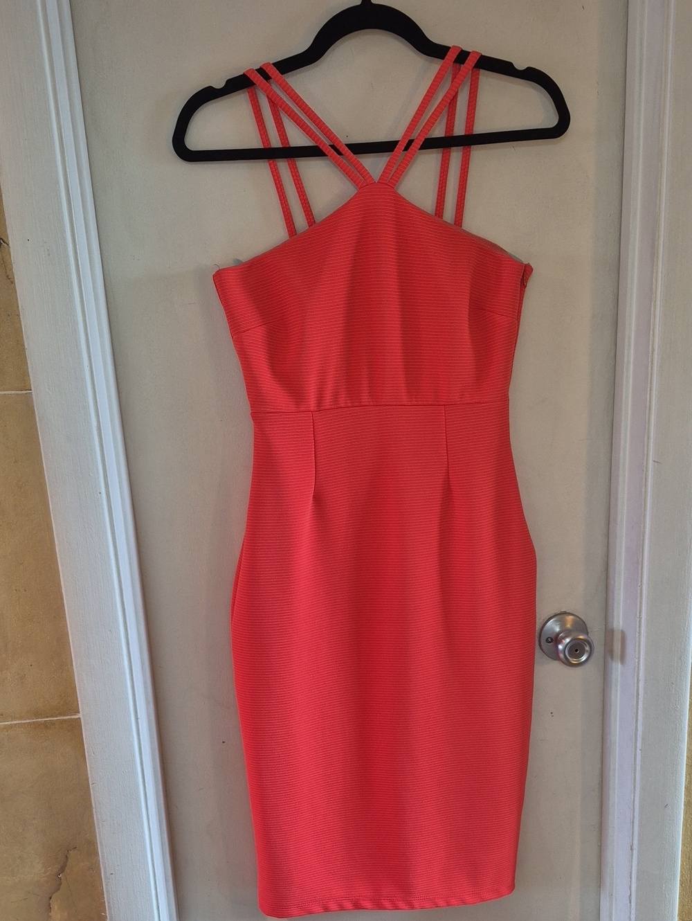 Wayf Coral Double-Strap Halter Bodycon Midi Dress